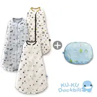在飛比找momo購物網優惠-【KU.KU. 酷咕鴨】超好眠懶人包巾+3D超透氣初生護頭枕