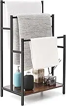 Freestanding Towel Rack Stand for Bathroom, 3 Tier Blanket Ladder Holder, Towel Drying and Display Rack with Shelf, Metal Blanket Rack, Farmhouse Rustic Brown and Black