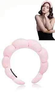 Honwor Soft & Absorbent Sponge Terry Cloth Spa Headband for Women - for Skincare, Face Washing, Shower - Comfortable Hair Accessory (Pink)