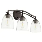 Quorum Jardin 3 Light Vanity, Oiled Bronze/Clear Seeded - 5027-3-286