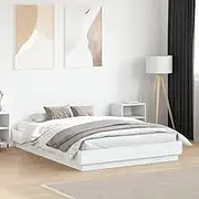 Bed Frame White 135x190 cm Engineered Wood Modern Bedroom Furniture Sleep Solution