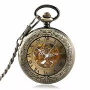 Self Wind Pocket Watch Vintage Retro Bronze Automatic Mechanical Steampunk Chain