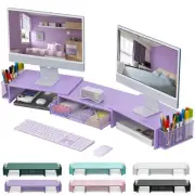 Dual Monitor Stand Riser, Desk Organizer With Drawer and 2 Pen Holders, Desk ...