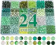 XSEINO 1200PCS 6mm Glass Beads Bracelet Making Kit,24 Assorted Green Series Colors Crystal Beads for Jewelry Making and DIY Crafts