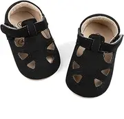 [HsdsBebe] Sandals for Baby Boys Girls Closed-Toe Pu Leather Anti-slip Soft Sole Unisex Infant Beach Sandals First Walkers Summer Crib Shoes, A/Black, 12-18 Months Toddler