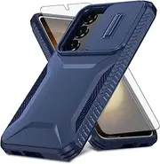 [Asuwish] Phone Case for Samsung Galaxy S23 5G with Screen Protector and Slide Camera Cover Slim Rugged Hybrid Shockproof Protective Cell Accessories S 23 23S GS23 G5 SM-S911U 6.1 inch Women Men Blue