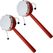 NAMOARLY 2pcs Sheepskin Hand Bell Drum Creative Two Sided Rattle for Boy Girl Safe Wooden Design Stimulates Listening Skills Hand Flexibility Painted White