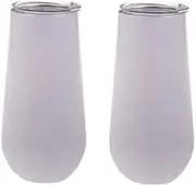 2 Pack 180ml Double-Insulated Stemless Champagne Flutes Wine Tumbler w/Lids White