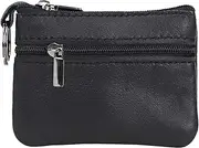 [CNHUALAI] Genuine Leather Coin Purses Mens Women Leather Zipper Coin Purse Pouch Slim Change Credit Card Holder Slim Wallet Key Holder Change Pouch Small Wallet Black