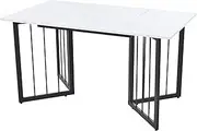 Modern Marble Dining Table with Geometric V Shaped Legs Adjustable Feet Metal Frame Rectangular Kitchen Table for Dining or Work (Black)