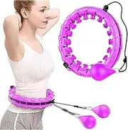 Adult Weighted Smart Hula Hoop for Weight Loss, 2 in 1 Abdominal Fitness Exercise Massage Hula Hoop, 24 Detachable Knots, Adjustable Weight, Auto-Rotating Adult Weighted Ball Hula Hoop (Purple)
