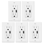 USB Wall Outlet Receptacle 5.8A TypeC/A TR UL w/Wall Plate for iPhone Samsung ×5