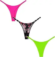 [4UFIT] Women's Sexy Ice Silk Thongs Low Waist High Cut Bikini Underwear T Back Panties 3 Pack