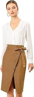 [Allegra K] Women's Pencil Skirt High Waisted Slit Button Decor Belted Work Skirts