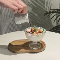在飛比找ETMall東森購物網優惠-ins復古珍珠邊浮雕小吃甜品杯雪糕杯冰沙杯冰淇淋碗酸奶碗玻璃