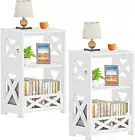 BYFU 3-Tier Side Table Set of 2, Small End White With Lower Fence 2