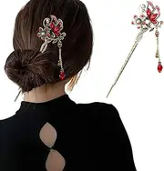 Chinese Hair Sticks, Traditional Style Chinese Hairpin with Rhinestone Butterfly, 5.9 inch Retro Hair Chopsticks for Women Girls