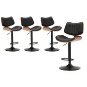 Oikiture 4x Bar Stools Gas Lift Leather Wooden Black
