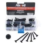 80PCS BLACK Plasterboard Screw Assortment Kit #6x20-50mm, 8X30-40mm 6 Sizes