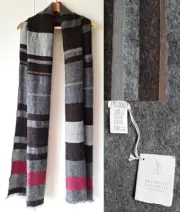 NEW Brunello Cucinelli Monili Grey Striped Cashmere Alpaca Mohair Womens Scarf