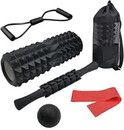 5 in1 Foam Roller Set, Trigger Point Foam Roller, Massage Roller, Massage Ball, Stretching Strap, Figure 8-Exercise Band for Whole Body Physical Therapy & Exercise, Back Pain, Leg, Deep Tissue