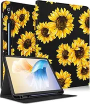 [SurgeCraft] for Samsung Galaxy Tab S9 FE 5G/Tab S9 Case - Women Cute Girls Folio Cover Sunflower Black Kids Girly Unique Auto Wake/Sleep Design with Pencil Holder for Samsung Tab S9 FE 10.9''/S9 11''