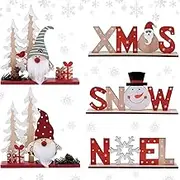 Set of 5 Christmas Table Decorations for Dinner Party Xmas Desktop, Wooden Display Santa Snowman Noel for Home Restaurant Cafe Table Decoration Merry Christmas Holidays Centrepiece