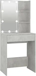 vidaXL Modern Dressing Table in Concrete Grey, Spacious Drawer and Open Shelves, LED Bulb Lighting, Made of Durable Engineered Wood, Dimension 60x40x140 cm