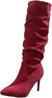 [ZJWBB] Womens Slouchy Knee High Boots Mid Calf Boots Kitten Heel Pointed Toe Pull On Boots Sexy Dress Fall Shoes