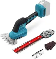 2-in-1 Cordless Hedge Trimmer Compatible with Makita 18 V, Electric Secateurs with Shrub and Grass Shear Blade (Without Battery)