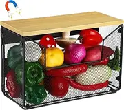 Colingmill 1 Set Magnetic Basket for Fridge Fruit Potato & Onion Storage Bins Shelf Large Container Magnetic Basket with Wood Lid Pantry Organizer for Refrigerator, Kitchen Counter