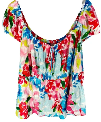 OLD NAVY Top Plus Size 3X Floral Rayon Tropical Beachy Stretchy NEW NWT