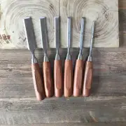 6Pcs Set Short Wood Chisels Flat Chrome Vanadium Steel Tool Bar Rosewood Handle