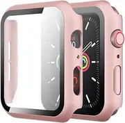 Simpeak Case with Glass Screen Protector Compatible with Apple Watch SE Series 6 Series 5 Series 4 40mm, Full Coverage Slim Hard Case Built-In Tempered Glass Screen Protector Replacement for iwatch Series SE/6/5/4, Rose Gold