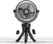 Munchkin Stroller Fan - Portable Fan for Travel, Baby Gear Accessory with 4 Speeds, Flexible Clip-on Leg Attachment, Rechargeable Battery, Black with Multicolored LED Lights