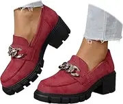 [ZJWBB] Vintage Platform Loafers for Women Comfort Chunky Heel Slip On Round Toe Business Work Shoes