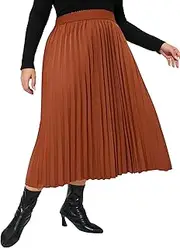 [KOJOOIN] Plus Size Women's Pleated Skirt Elastic Waist Scarf Print Midi Skirt