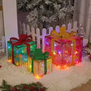 3Pcs Christmas Lighted Gift Boxes Pre-Lit Xmas Present Boxes LED Lights Decor Present Box Christmas Tree Ornament