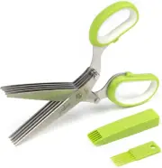 Jenaluca Herb Scissors with 5 Blades and Safety Cover - Salad - Cut, Chop Mince