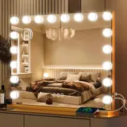 Gold Vanity Mirror with Lights, 32" X 24" Large Lighted Vanity Mirror with Dimma