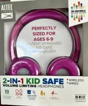 Altec Lansing 2-in-1 Kid Safe Wired & Wireless On-Ear Headphone, Princess Pink