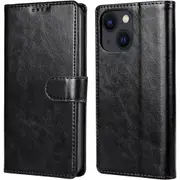 iPhone 14 Plus Flip Wallet Case - Black 3 Card Slots - Cash Compartment - Magnetic Clip [MPPGEN0400]