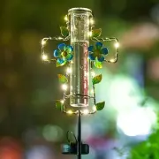 Solar Rain Gauge Outdoor with LED Lights,7” Glass Tube Cross-Solar