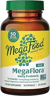 MegaFood MegaFlora Plus - Probiotic Supplement with 50 Billion CFUs - Digestive and Immune Support for Women and Men - Gluten Free, Vegan & Made Without Dairy & Soy - 30 Caps