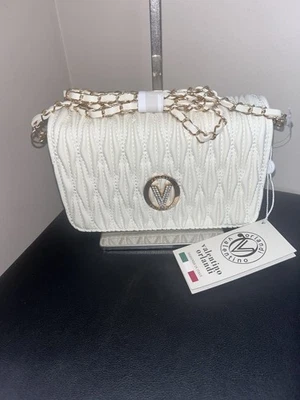 Valentino Orlandi White Quilted Handbag With Gold Chain Strap - NWT