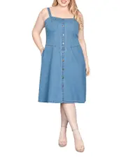 standards & practices Wide Straps Button Front Denim Dress