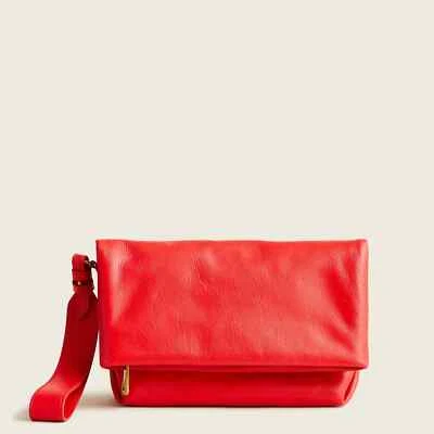 J.Crew Oslo Soft Natural Leather Foldover Clutch Wristlet Holiday Red - NWT