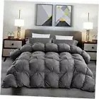 Luxurious Size Goose Down Feather Fiber King Pinch Pleat Ruffled - Gray