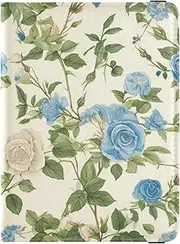 [Amooorous] Vintage Style Floral Pattern Blue Roses Leather decorative Passport and Vaccine Card Wallet Combo Travel Documents Organizer Protector Travel Passport Wallet With Vaccination Card Slot Ultra, vintage