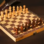 13.4" - 3 games (Chess /Checkers /Baccarat) Wood Folding Board and Pieces